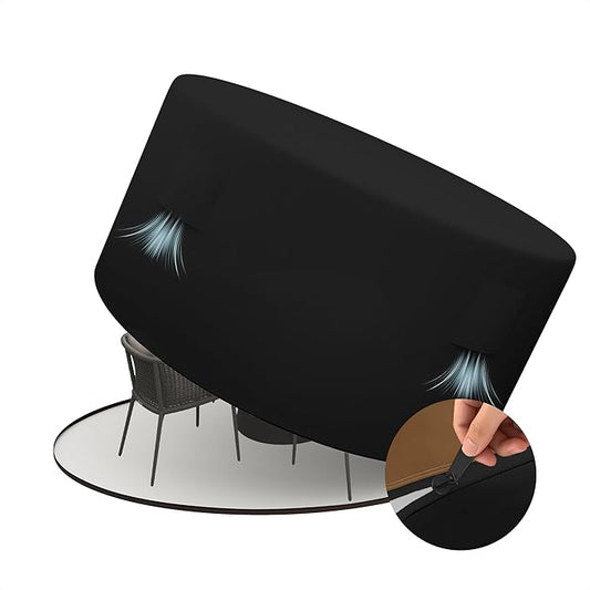 HDCAXKJ Round Patio Table Cover Waterproof Outdoor Dining Table and Chair Set Cover Heavy Duty Round Protector with Zipper Anti-Fading Cover for Outdoor Furniture (Black, 61"DIA x 39"H)