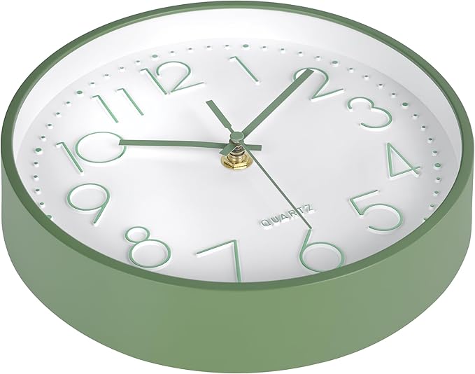 Modern Green Bathroom Wall Clocks 8 Inch Non-Ticking Battery Operated
