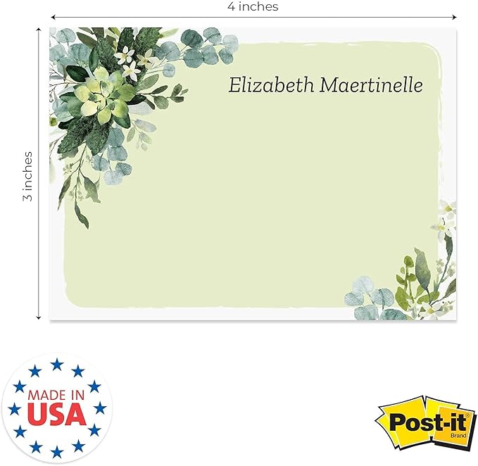 Watercolor Greenery Personalized Sticky Note Pads / 4" x 3" Custom Sticky Notes/Set of 6 Pads