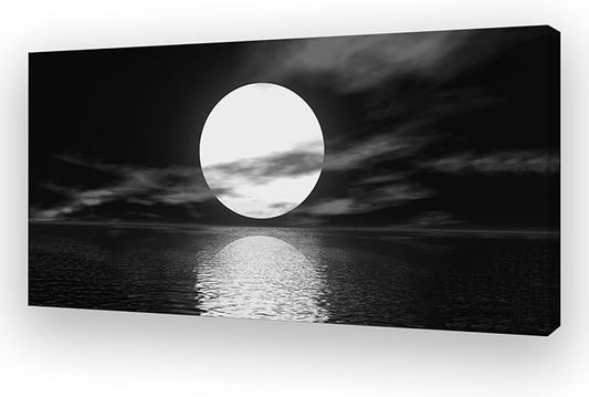 Cao Gen Decor Art S06475 Wall Art Canvas Sea White Full Moon in Night Picture