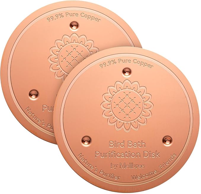 Mellbree 2-Pack Bird Bath Copper Disc, 0.6mm Reinforced 99.99% Pure Copper Cleaning Disk with Triple-Point Support for Physical Safe Clean Water, Universal Fit for Outdoor Birdbath, Bowl (Sunflower)