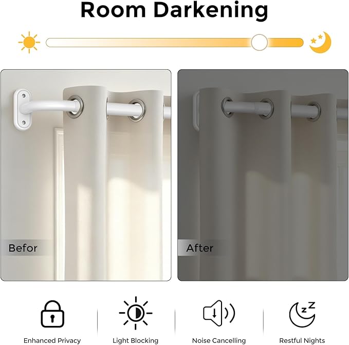 2 Pack Curtain Rods 36-88 Inch, 1 Inch Adjustable Heavy Duty Room Darkening