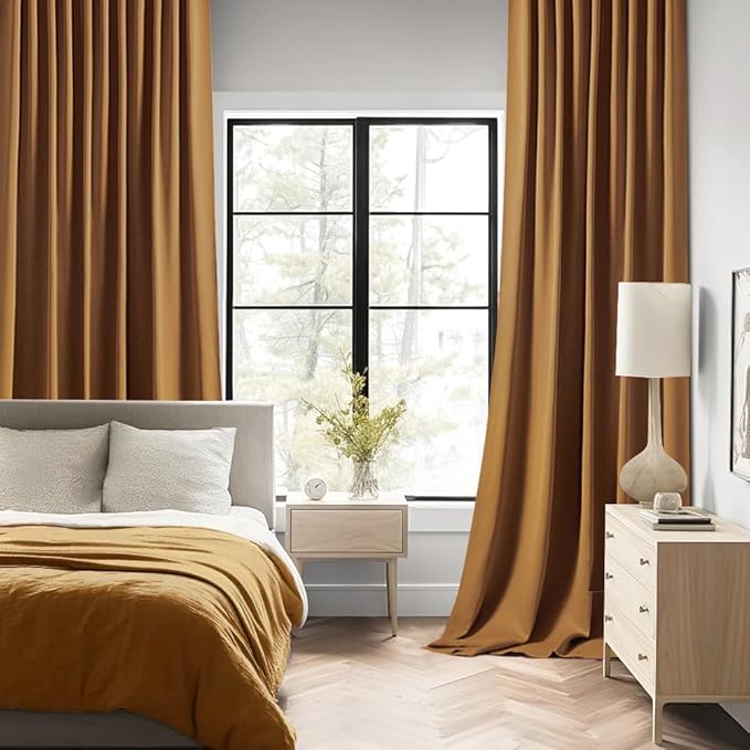 MIULEE Golden Brown Back Tab Blackout Curtain 96 Inch Long 2 Panels Set