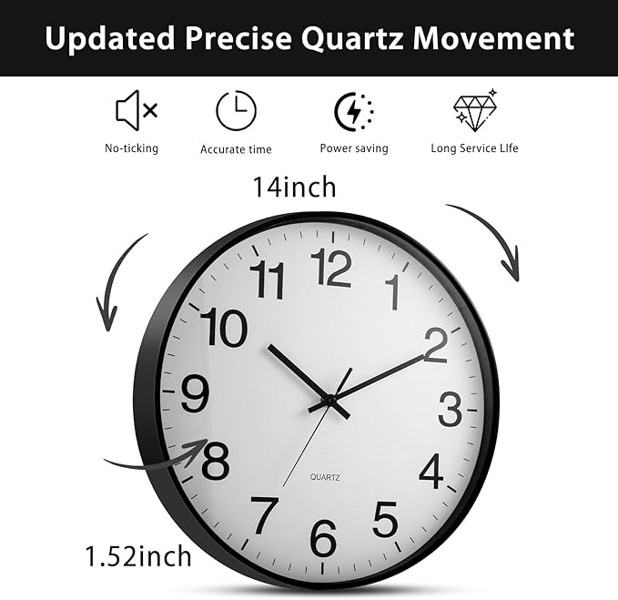 Inbagi 8 Pcs Wall Clock Large Silent Battery Operated Wall Clocks Modern Non