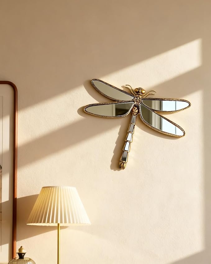 Dragonfly Wall Mirror Decor, Butterfly Art Wall Mirrors, Retro Gold Resin