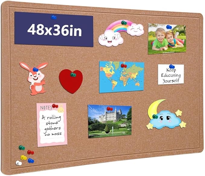 Large Bulletin Board, 48 X 36 inches Cork Board
