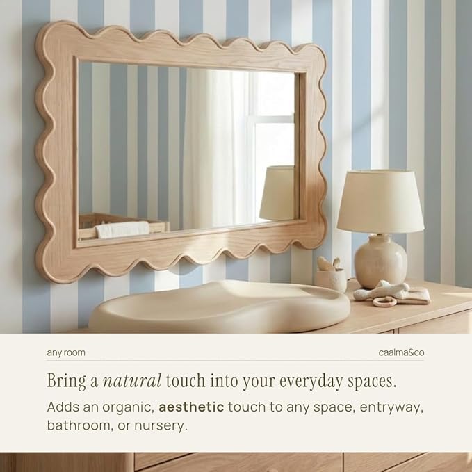 CAALMA Scalloped Wall Mirror 24 x 36 Rectangular, Bathroom Mirror, Mirrors