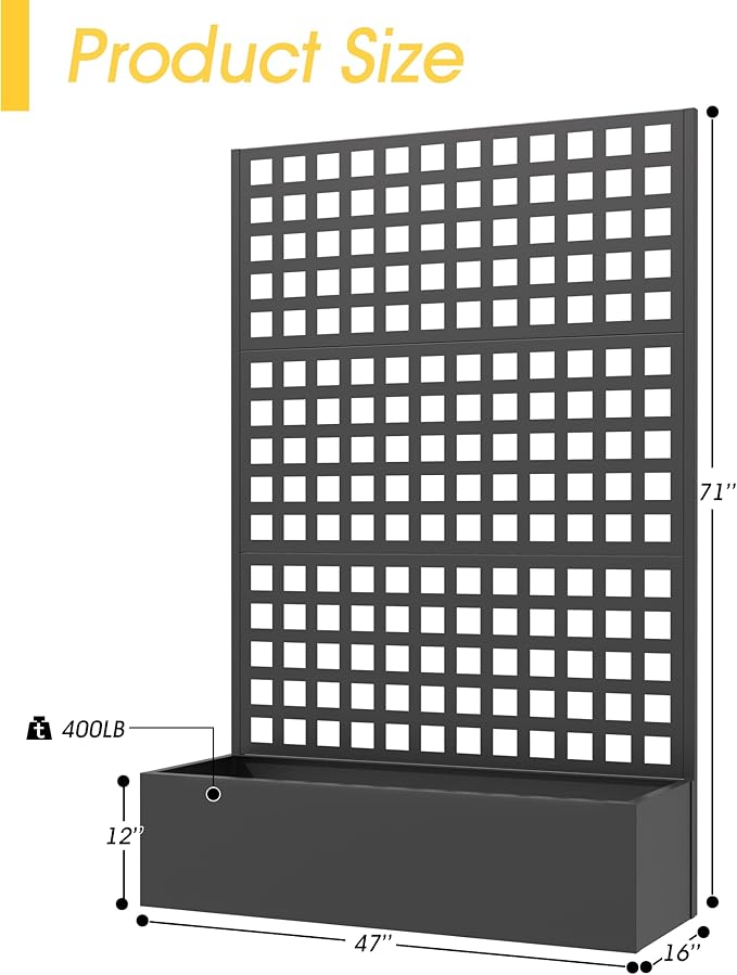 Metal Planter Box with Trellis, Planter Box Trellis with Privacy Screen and