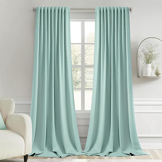 MIULEE Aqua Back Tab Blackout Curtain 96 Inch Long 2 Panels Set