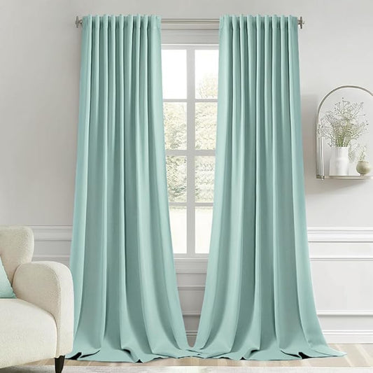 MIULEE Aqua Back Tab Blackout Curtains 108 Inch Long 2 Panels Set