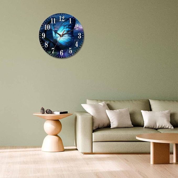Mxocom Butterfly Wall Clock Beautiful Butterfly Radiant Blue Light 10 Inch