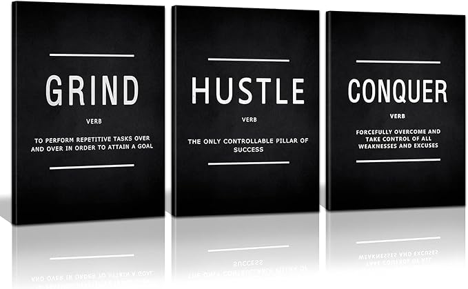KAWAHONE Grind Hustle Conquer Wall Art, Success Canvas Painting Wall Decor