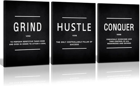 KAWAHONE Grind Hustle Conquer Wall Art, Success Canvas Painting Wall Decor