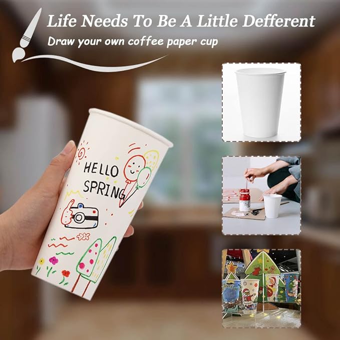 Lamosi 300 Pack Paper Cups 8 oz, Disposable Coffee Cups, Paper Coffee Cups 8 oz, White Hot/Cold Beverage Drinking Cup for Water Juice or Tea, Office Party Home Travel