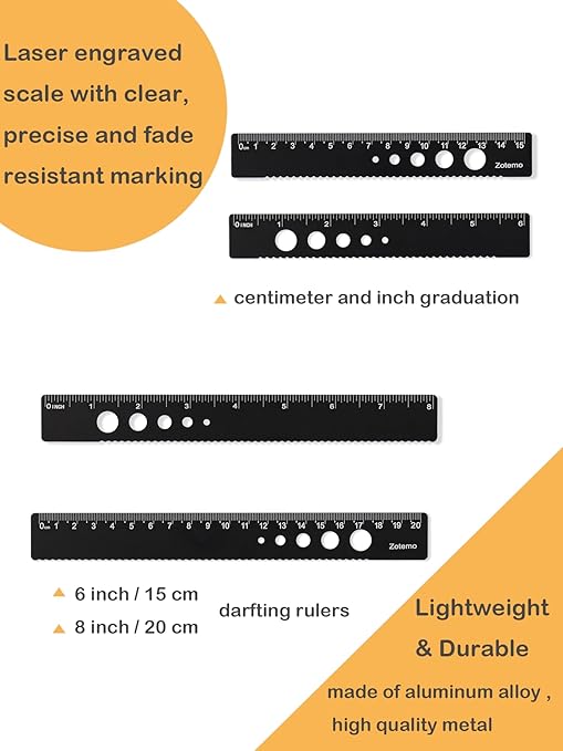 Zotemo Metal Geometry Set, 5-Piece Aluminum Ruler, Math Drafting Ruler Kit Includes Protractor, Triangle Rulers, Straight Rulers-Math Measurement Tools for School and Office Supplies (Black)