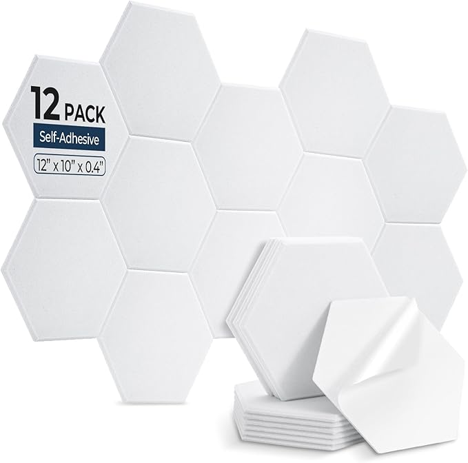 12 Pack Hexagon Acoustic Panels, Self-Adhesive Acoustic Wall Panels
