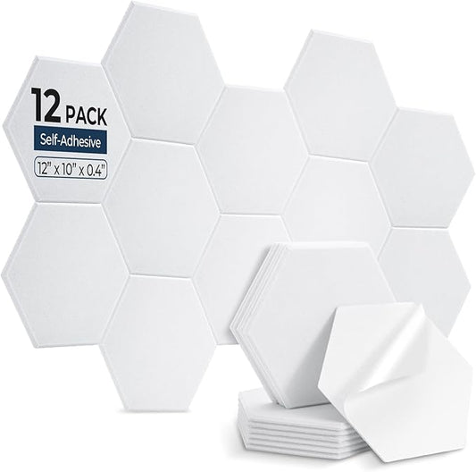 12 Pack Hexagon Acoustic Panels, Self-Adhesive Acoustic Wall Panels