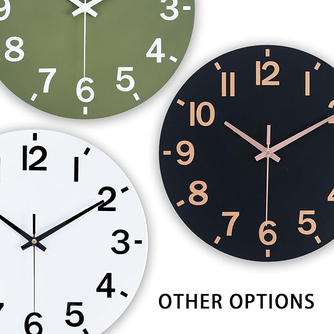 HZDHCLH Wall Clock 12 Inch Silent Non Ticking Wood Battery Operated Black