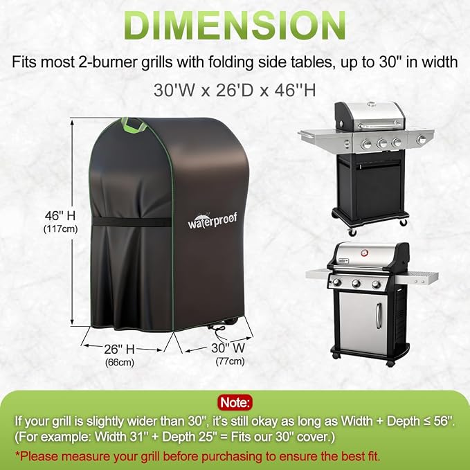 Grill Cover, 30 inch Small BBQ Grill Cover for Outdoor Grill, 420D Waterproof Fabric, UV & Fade Resistant, All-Weather Barbecue Gas Grill Cover with Handles, Straps & Adjustable Drawstring