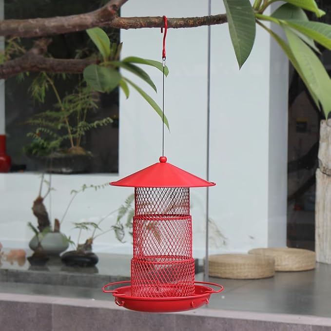 Fermus Foldable Bird Feeder, Portable and Collapsible Outdoor Metal Bird Feeder with Tray for Balcony and Backyard