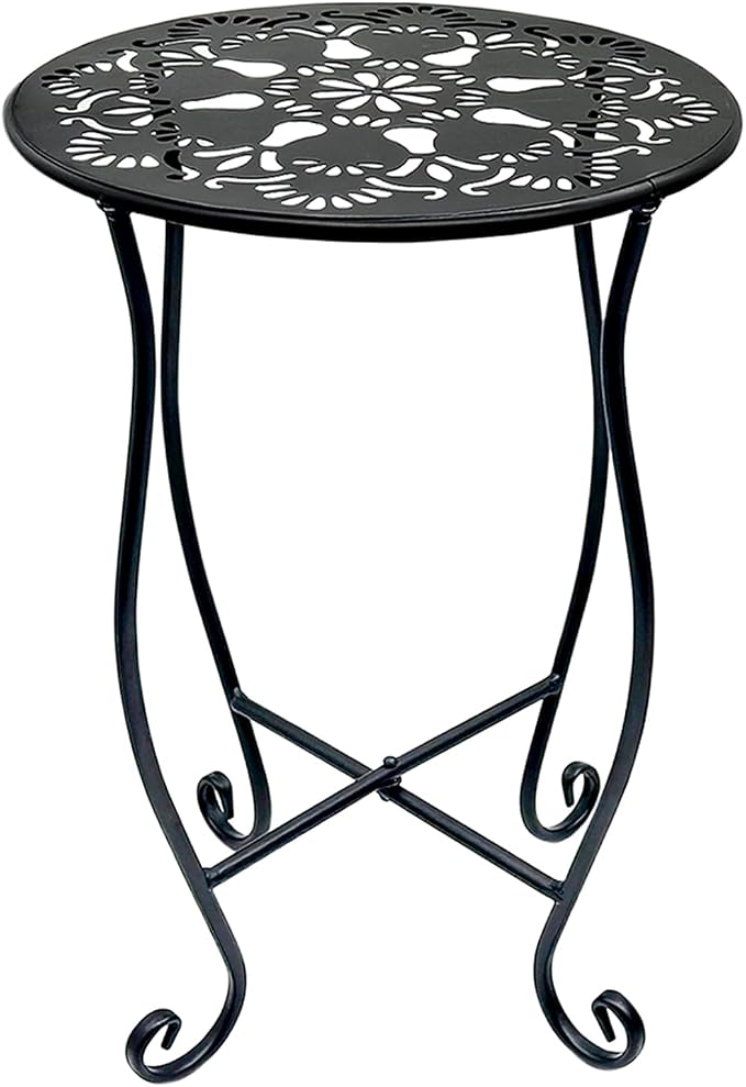 Arbuxzuy 17" Tall Round Metal Outdoor Side Tables for Patio, Decorative Black Flower Pot Stand, Rustproof Potted Holder, 120 lbs Load Capacity