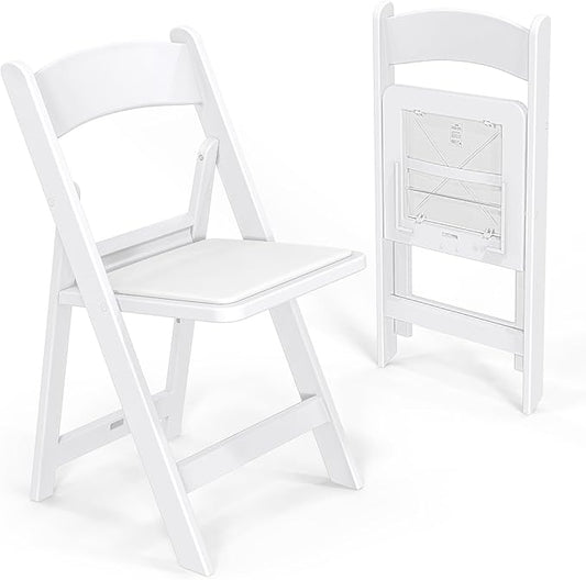VINGLI Resin Folding Chairs with Cushion, Foldable Plastic Chair with Comfortable Padded Seats, Perfect for Event Party Indoor Outdoor, White, 2 PC