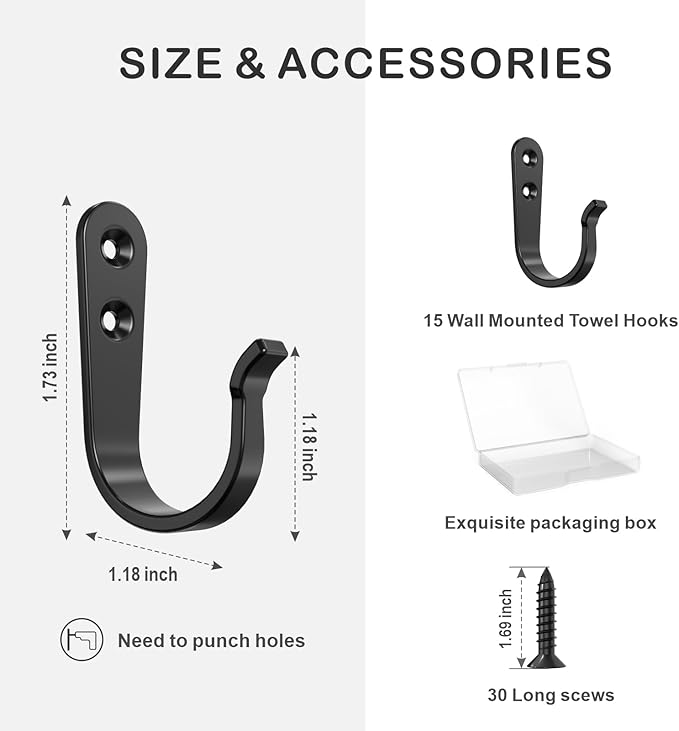 BREYDROK 15PCS Wall Hooks for Hanging