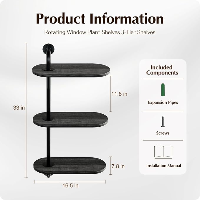 Rotating Window Plant Shelves 3-Tier, Wooden Window Shelf