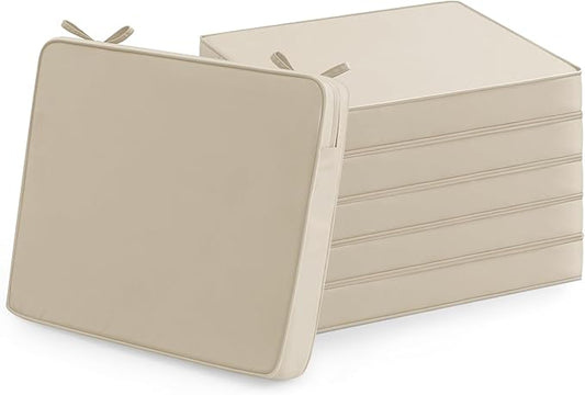 Outdoor Chair Cushions Set of 6: Waterproof & Fade Resistant Seat Cushion for Patio Furniture - 18.5 x 16 x 2 Inch Chair Pads with Ties and Hidden Zipper - Patio Chair Cushion Replacement, Beige