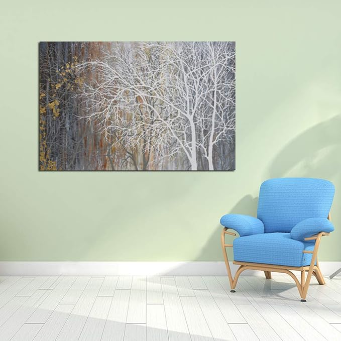 Yihui Arts Autumn Painting On Canvas White Tree Wall Art Large Landscape