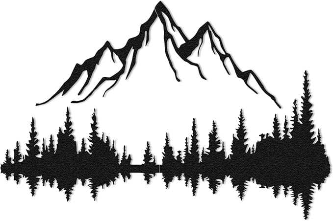 WOCHMANN,Mountain Lake Forest Large Metal Wall Art Black Minimalist Nature Silhouette Wall Decor Outdoor Landscape Wall Sculpture for Living Room, Bedroom, Kitchen or Office (Black, 71W'' x 47L'', Unframed)