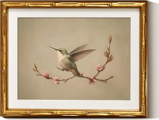 InSimSea Gold Bamboo Framed Canvas Wall Art, Vintage Spring Bird Paintings