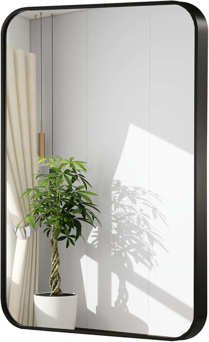 20x30 Inch Black Wall Mirror for Bathroom, Brushed Metal Framed Mirror