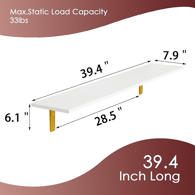 DINZI LVJ Long Wall Shelves, 39.4" Wall Mounted Shelves Set of 4, Large
