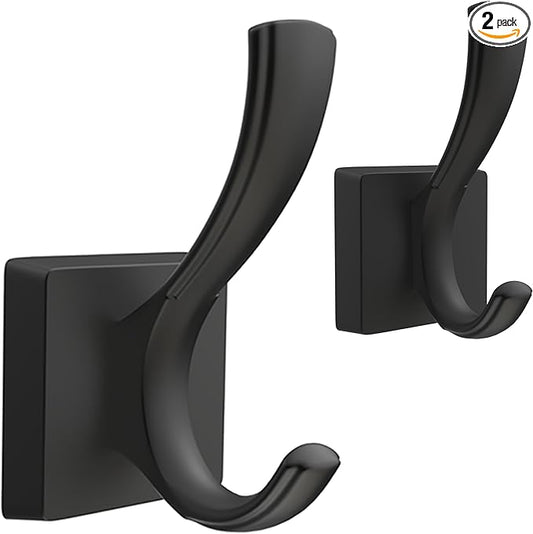 TOFIIGREM Black Towel Hooks, Coat Robe Hooks Bathroom Entryway Mudroom Pool