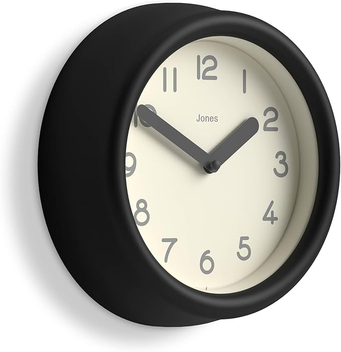 JONES CLOCKS® Fuze wall Clock | Small Round Clock | Black | Playful Modern