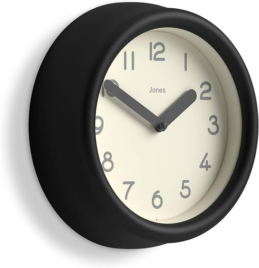 JONES CLOCKS® Fuze wall Clock | Small Round Clock | Black | Playful Modern
