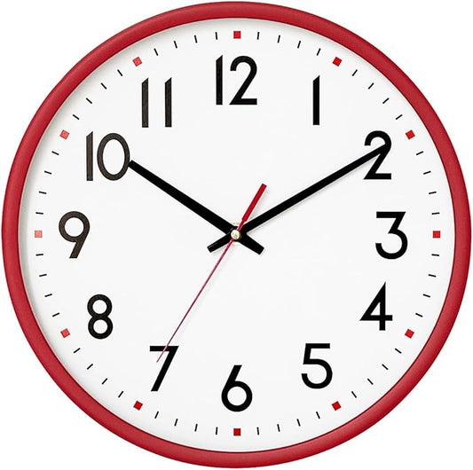HZDHCLH Wall Clock Red, Silent Wall Clocks Battery Operated 8 Inch Modern Non