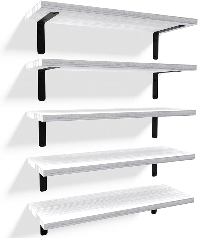 RICHER HOUSE Floating Wall Shelves, Rustic Wood Bathroom Shelves Set of 5
