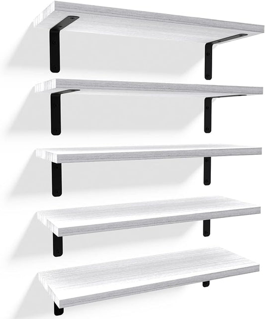 RICHER HOUSE Floating Wall Shelves, Rustic Wood Bathroom Shelves Set of 5