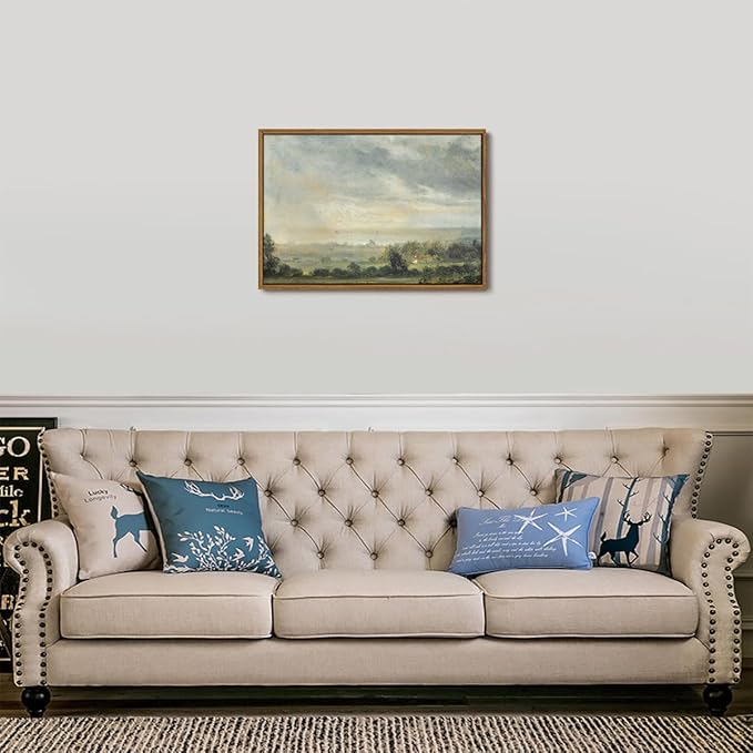 OIQArtOIQ Vintage Framed Wall Art Pastoral Landscape Canvas Art Prints Rustic