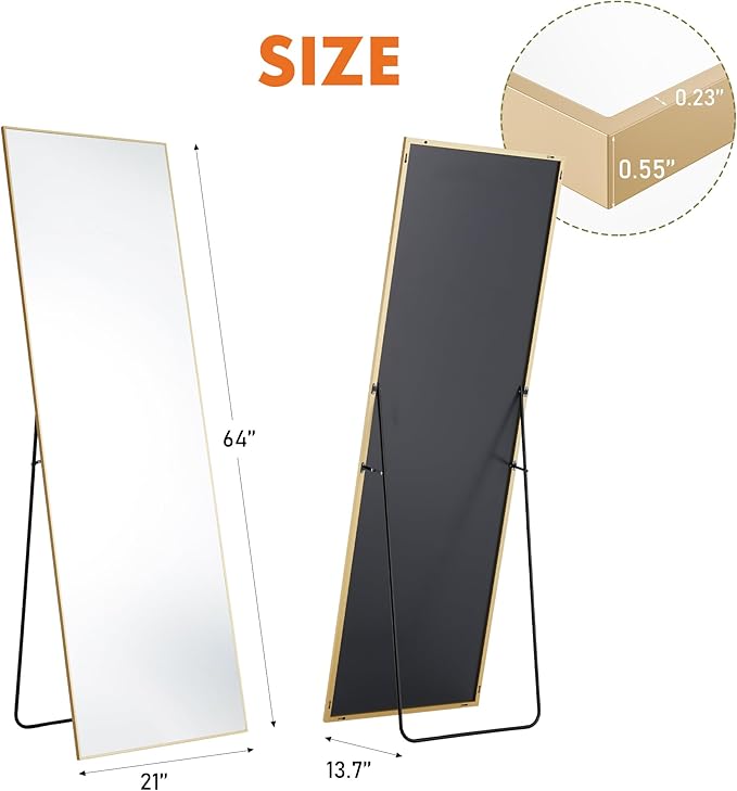 Sweetcrispy 64"x21" Full Length Mirror, Leaning or Standing Full Body Mirror