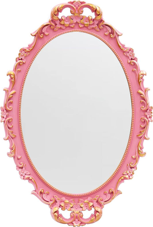 Tstarer Vintage Decorative Pink Framed Mirror, Wall Hanging Mirrors & Tabletop