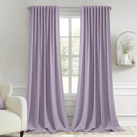 MIULEE Lilac Back Tab Blackout Curtains 102 Inch Long 2 Panels Set