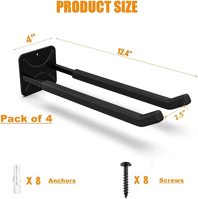 TORACK 4 Pack Garage Storage System Hooks, Heavy Duty Wall Mount Tool Organizer