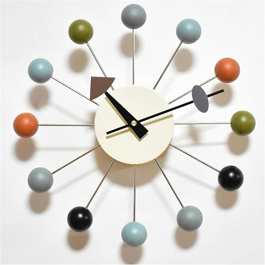 Wood Ball Wall Clock Mid Century Modern Silent Non Ticking Battery Operated 13