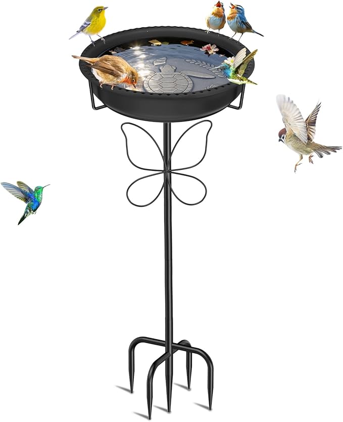 Bird 37In Bath for Outside with Removable Bowl Metal Base, Freestanding Rust-Proof Birdbaths & Birdfeeder, Bird Baths Feeder Bowl for Outdoors Garden Patio Yard Lawn Decor (Black)