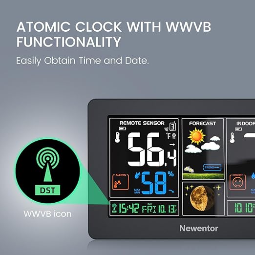Newentor Weather Station Wireless Indoor Outdoor Thermometer, Color Display
