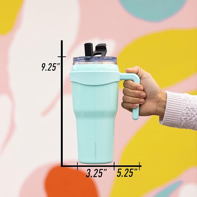 Hydrapeak Roadster 40oz Stainless Steel Tumbler Double Wall Vacuum Insulated Water Bottle With Handle And 2 in 1 Straw Lid (Modern Blue)