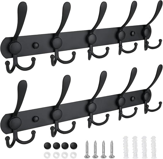 TICONN Wall Mounted Coat Rack, Five Heavy Duty Tri Hooks All Metal Construction